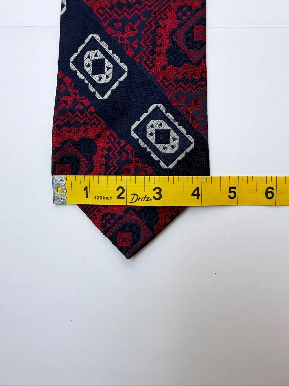 Vintage Grenada by Excello Men’s Necktie Red Navy Geometric Woven Wide Tie